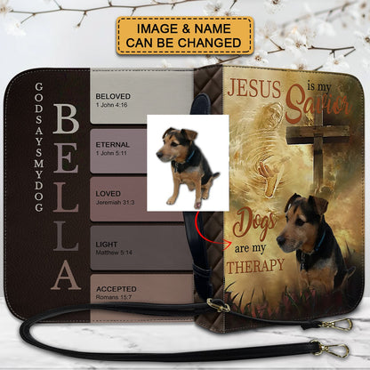 CHRISTIANARTBAG Bible Cover - Jesus Is My Savior Dogs Are My Therapy - Personalized Pet Bible Covers, CABBBCV01190525.