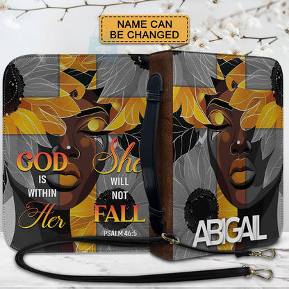 CHRISTIANARTBAG Bible Cover - GOD is Within Her She Will Not Fall Psalm 46 5 - Personalized Bible Cover - Christian Gifts 01041025