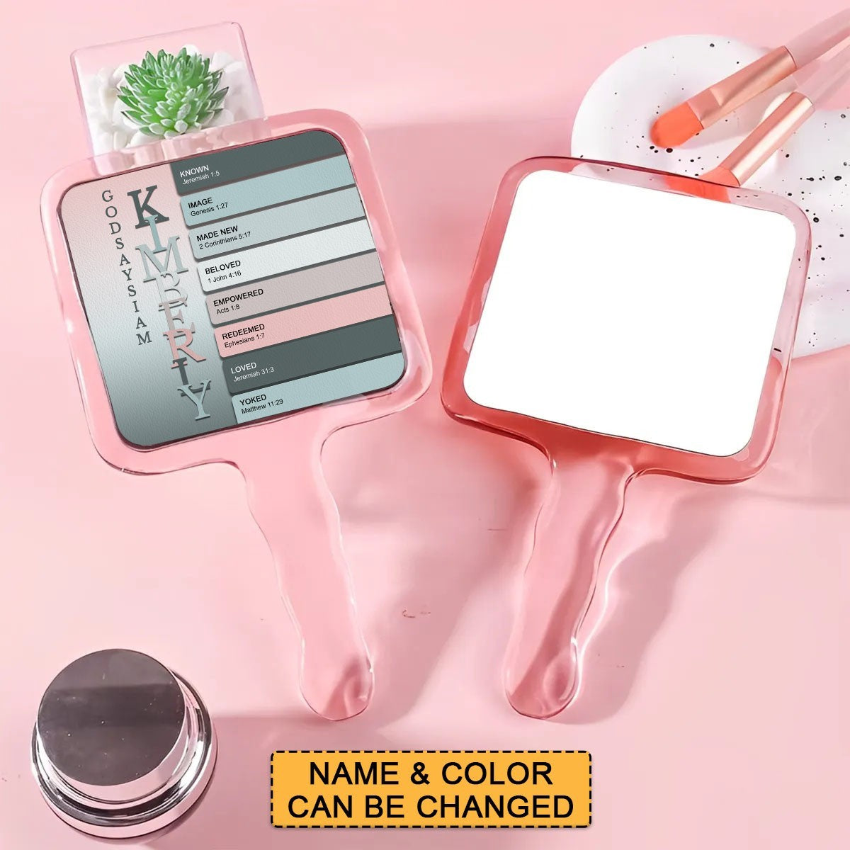 Personalized Christian Handheld Mirror with Bible Verses – Custom Name Makeup Mirror Gift for Women & Girls