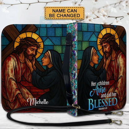 CHRISTIANARTBAG Bible Cover - Her children arise and call her blessed Proverbs 31 28 - Personalized Bible Cover - Christian Gifts 02041025