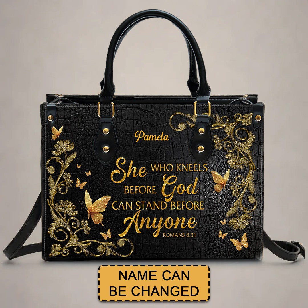 CHRISTIANARTBAG Handbags - She Who Kneels Before GOD - Custom Bible Verses Name & Color - Personalized Leather Handbag - CABLTB01040625