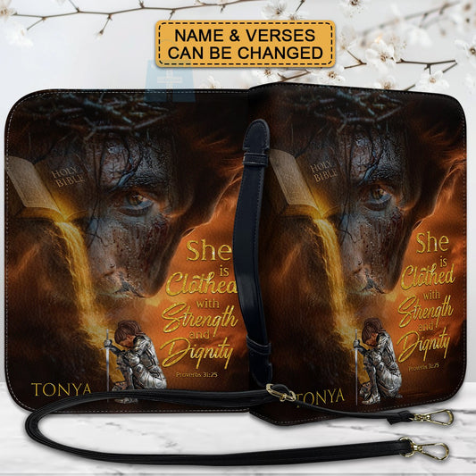 Personalized Bible Cover for Women – Lion of Judah & Warrior Design – Custom Name & Bible Verse – CHRISTIANARTBAG