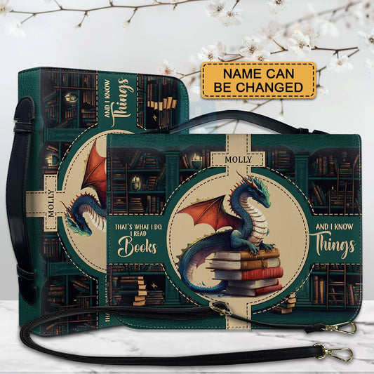 CHRISTIANARTBAG Book Covers - That's What I Do I Read Books And I Know Things - Dragon Book Cover - Personalized Book Cover.