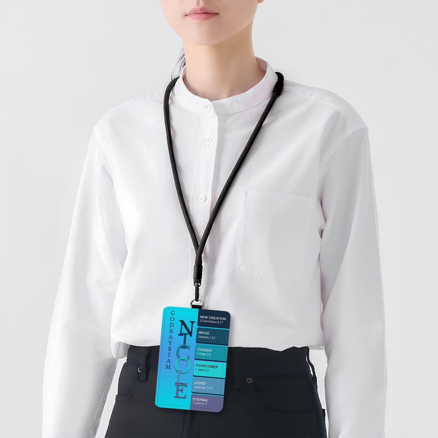 Personalized Leather Badge Holder with Bible Verses – Christian Name ID Tag for Nurses, Teachers & Professionals - CAB02051525