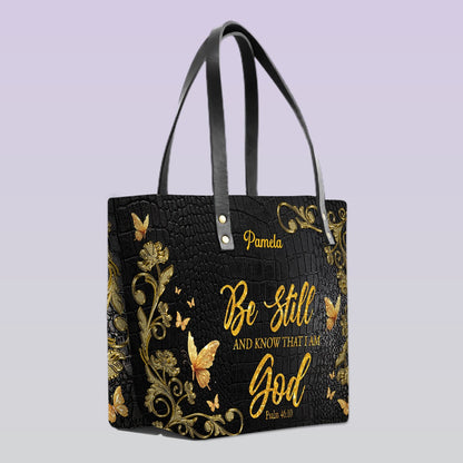 She Who Kneels Before GOD - Custom Bible Verses Name & Color - Personalized Christian Leather Tote – Free Clutch Purse Gift | CHRISTIANARTBAG