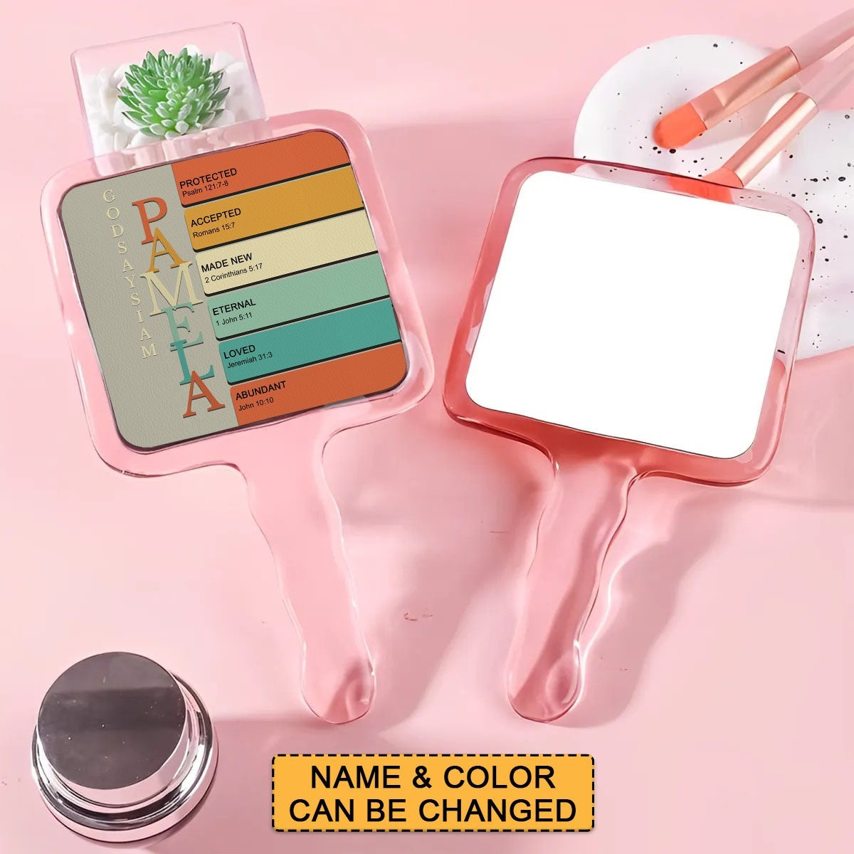Personalized Christian Handheld Mirror with Bible Verses – Custom Name Makeup Mirror Gift for Women & Girls