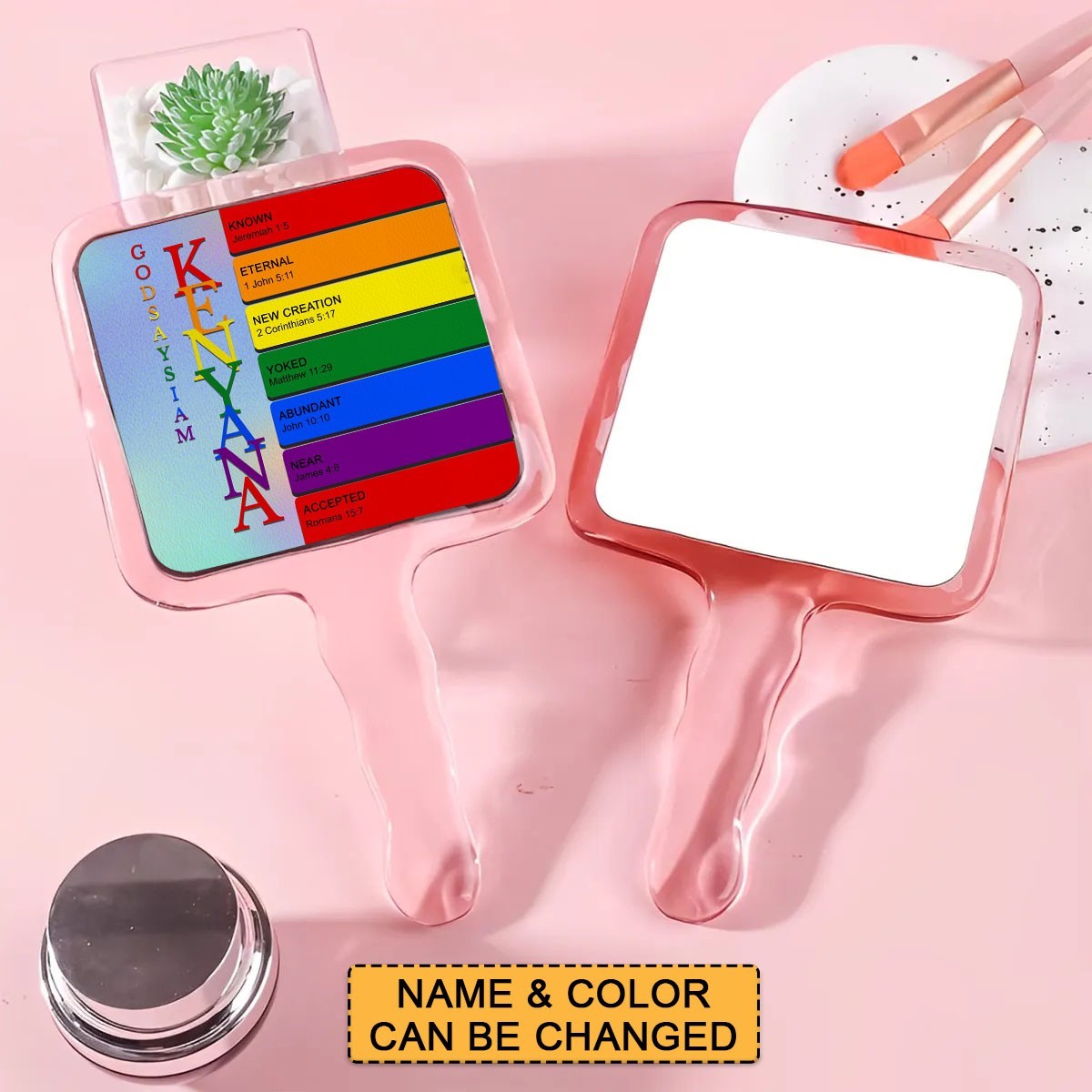 Personalized Christian Handheld Mirror with Bible Verses – Custom Name Makeup Mirror Gift for Women & Girls