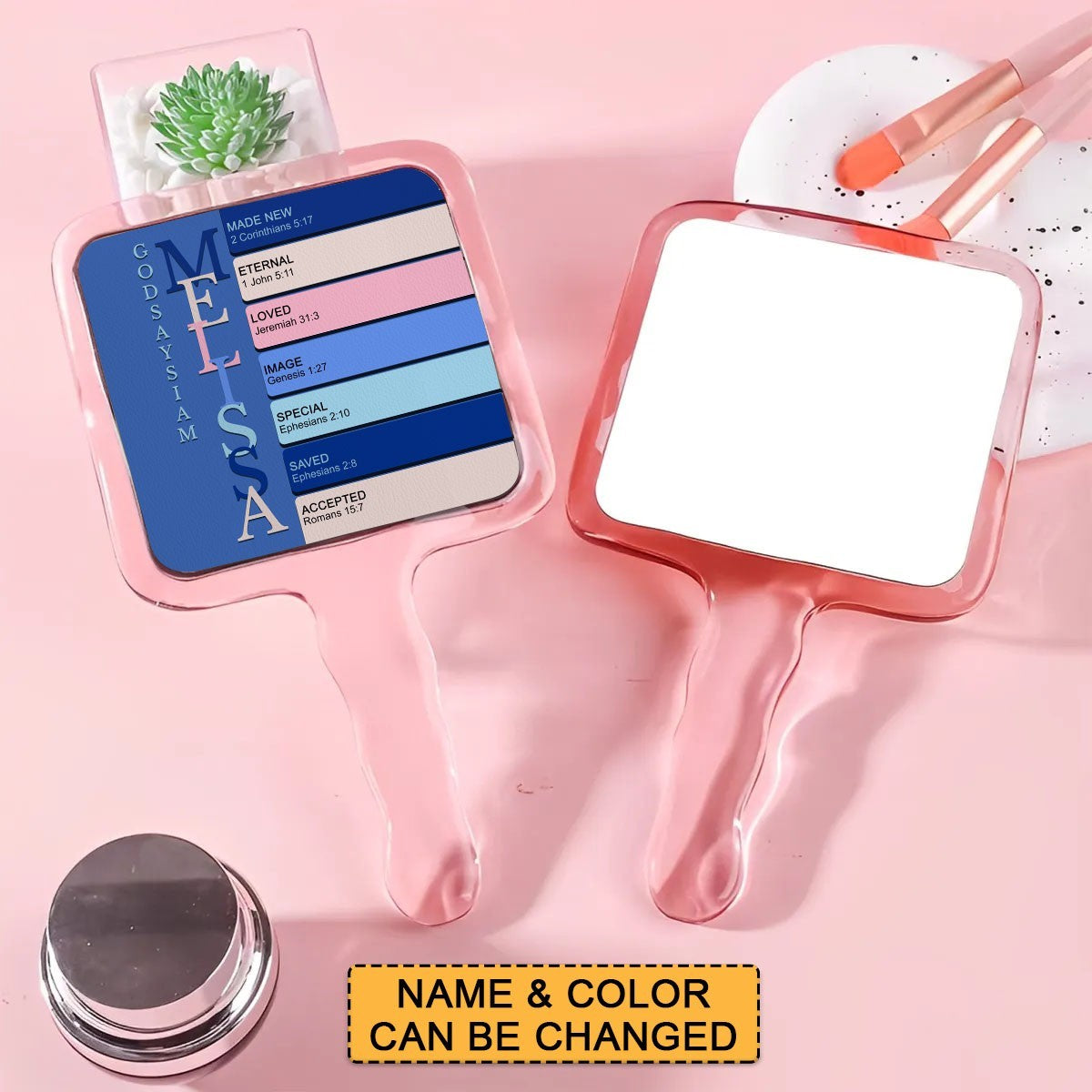 Personalized Christian Handheld Mirror with Bible Verses – Custom Name Makeup Mirror Gift for Women & Girls