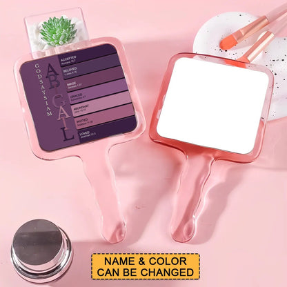 Personalized Christian Handheld Mirror with Bible Verses – Custom Name Makeup Mirror Gift for Women & Girls
