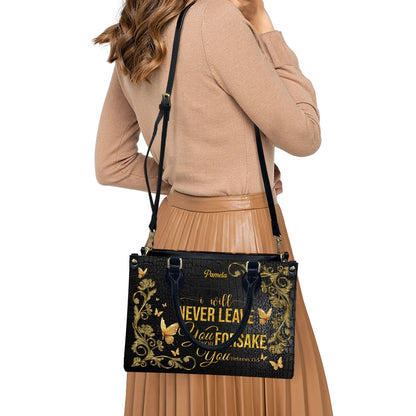 Personalized Leather Handbag – Alone but Not Lonely – I will never leave you nor forsake you – Hebrews 13:5 | CHRISTIANARTBAG