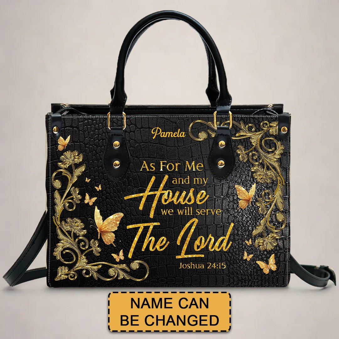 Personalized Leather Handbag – Family Faith – As for me and my house, we will serve the Lord – Joshua 24:15 | CHRISTIANARTBAG