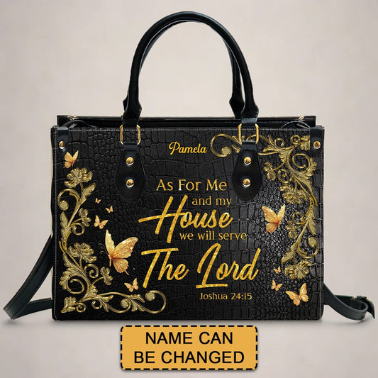 Personalized Leather Handbag – Family Faith – As for me and my house, we will serve the Lord – Joshua 24:15 | CHRISTIANARTBAG