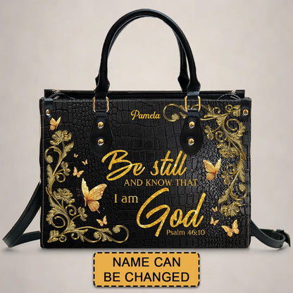 Personalized Leather Handbag – Rediscovering Self – Be still and know that I am God – Psalm 46:10 | CHRISTIANARTBAG