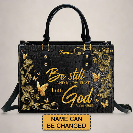 Personalized Leather Handbag – Rediscovering Self – Be still and know that I am God – Psalm 46:10 | CHRISTIANARTBAG