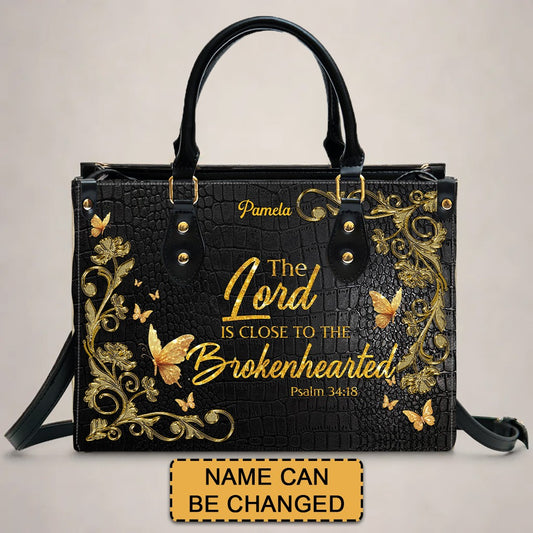Personalized Leather Handbag – Healing from Grief – The Lord Is Close to the Brokenhearted – Psalm 34:18 | CHRISTIANARTBAG