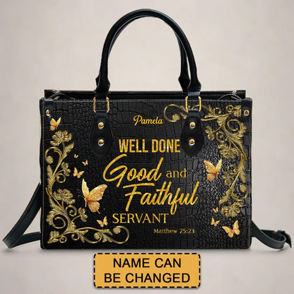 Personalized Leather Handbag – Serve in humility – Well done, good and faithful servant – Matthew 25:23 | CHRISTIANARTBAG
