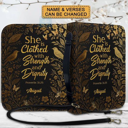 Elegant Floral Personalized Bible Cover for Women – Proverbs 31:25 Scripture Gift – Custom Name – CHRISTIANARTBAG