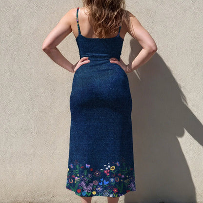 Christian Faith Dress for Women – Bible Verses Denim Print Maxi Dress with Bible Verses | Inspirational Religious Summer Dress