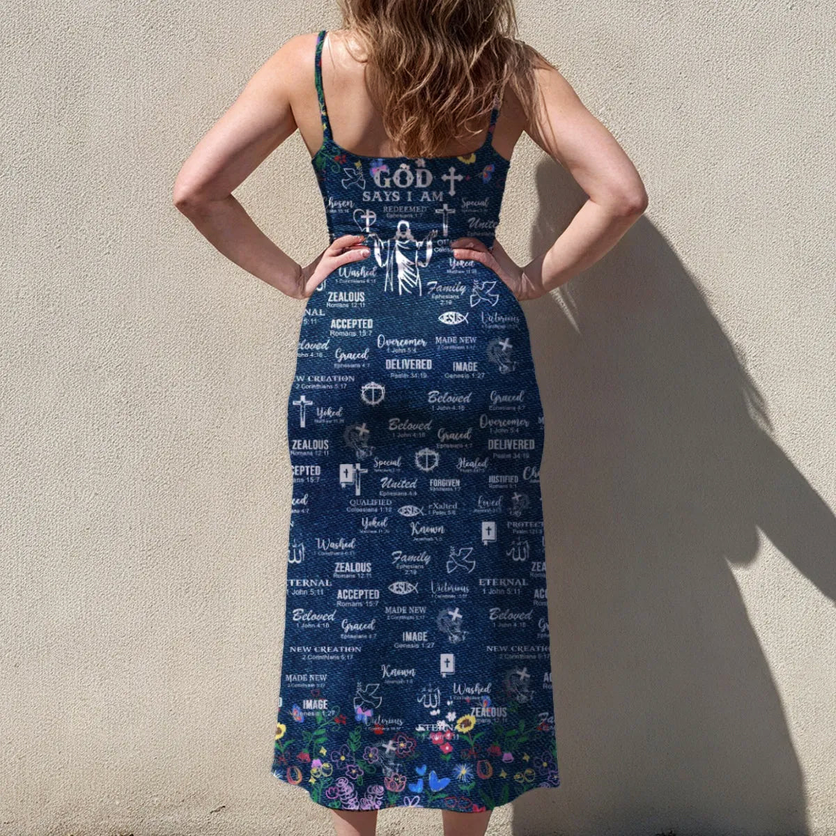 Christian Faith Dress for Women – Bible Verses Denim Print Maxi Dress with Bible Verses | Inspirational Religious Summer Dress