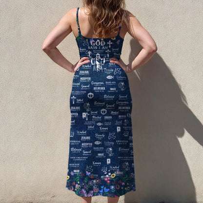 Christian Faith Dress for Women – Bible Verses Denim Print Maxi Dress with Bible Verses | Inspirational Religious Summer Dress