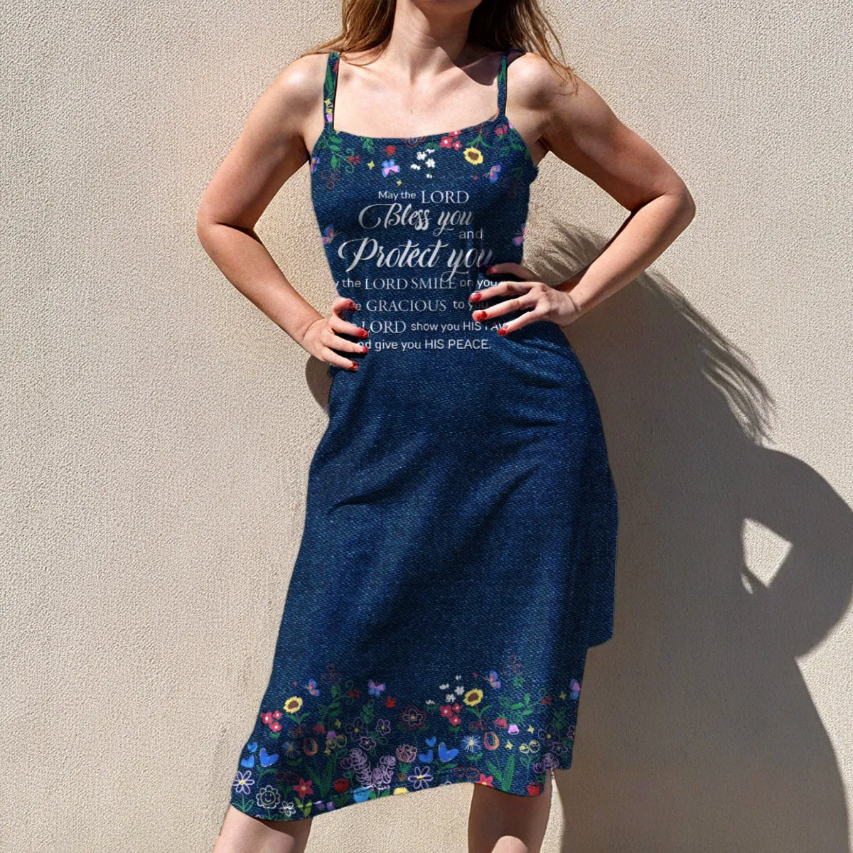 Christian Faith Dress for Women – Bible Verses Denim Print Maxi Dress with Bible Verses | Inspirational Religious Summer Dress