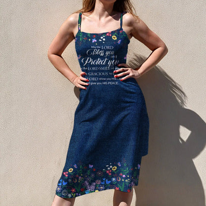 Christian Faith Dress for Women – Bible Verses Denim Print Maxi Dress with Bible Verses | Inspirational Religious Summer Dress