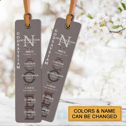 Personalized Christian Leather Bookmark – Custom Name & Bible Verses – God Says I Am Gift for Book Lovers
