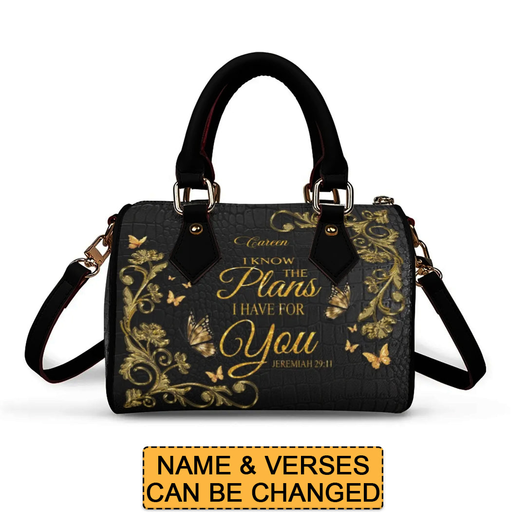 Personalized Classic Barrel-Shaped Leather Handbag - Personalized Christian Purse with Name & Scripture - CABLTB01020725
