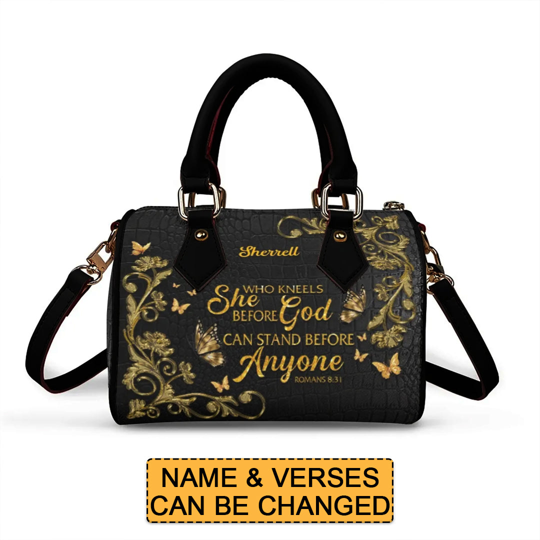 Personalized Classic Barrel-Shaped Leather Handbag - Personalized Christian Purse with Name & Scripture - CABLTB01020725