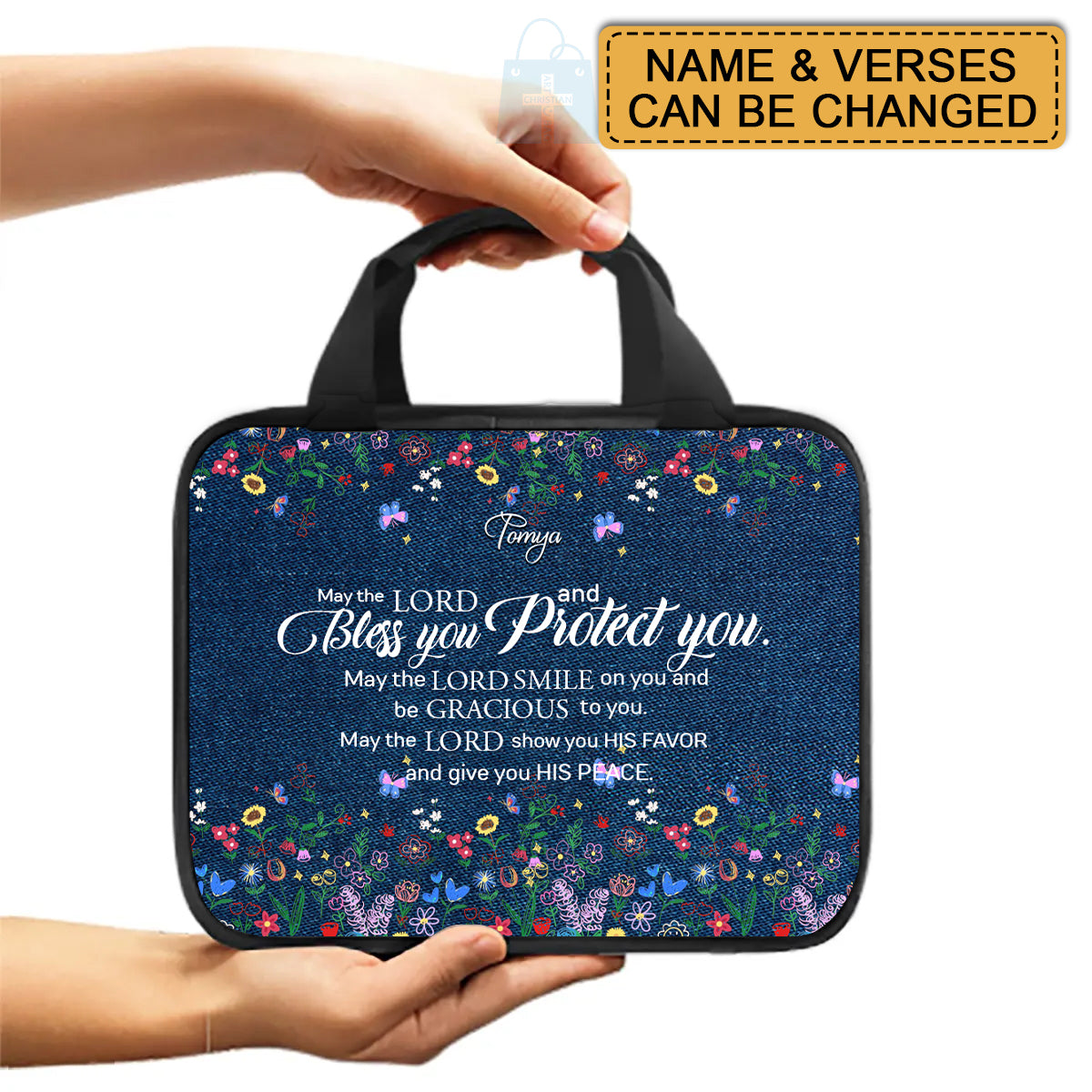 Personalized Canvas Bible Cover with Custom Name & Scripture | CHRISTIANARTBAG – Durable Zip Storage Bag for Women & Girls