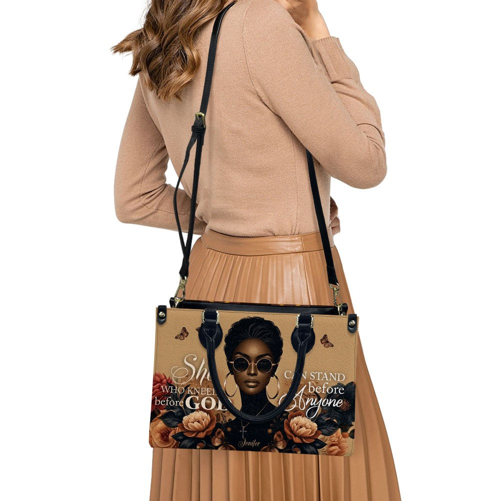 Divine Confidence Leather Tote - 'She Who Kneels' Customizable Handbag by CHRISTIANARTBAG CABLTHB02170424.