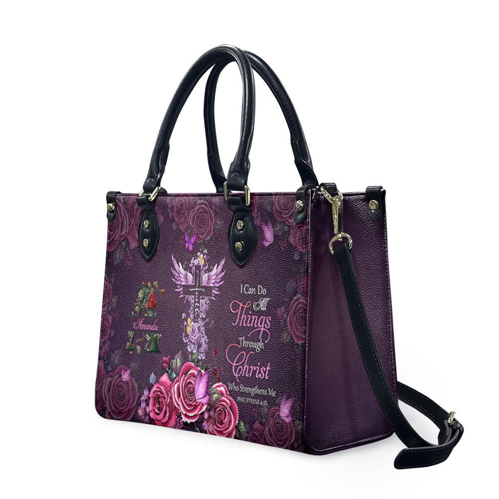 Personalized Floral Leather Handbag - Custom Name | CHRISTIANARTBAG