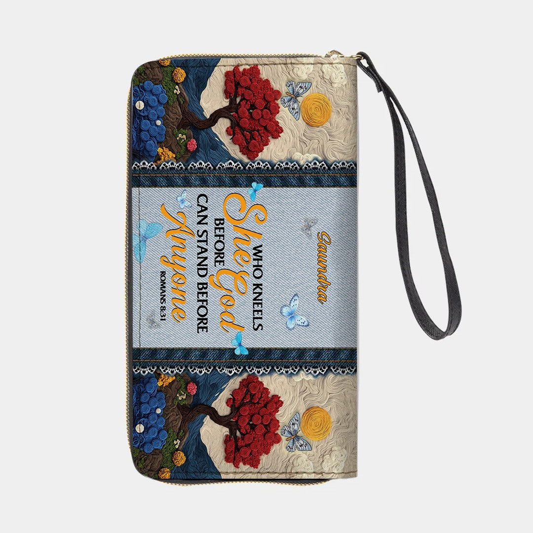 Christianartbag Handbags, She Who Kneels Before God Romans 8 31, Embroidered Handbag Design, Monogram Leather Handbag, Gifts for Women, CABLTB014825