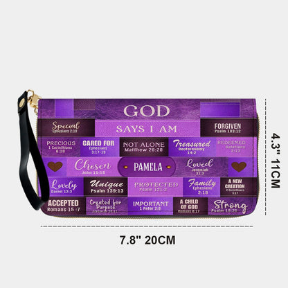 GOD Says I Am - Personalized Christian Leather Tote – God Says I Am Bible Verse Handbag – Free Clutch Purse Gift | CHRISTIANARTBAG