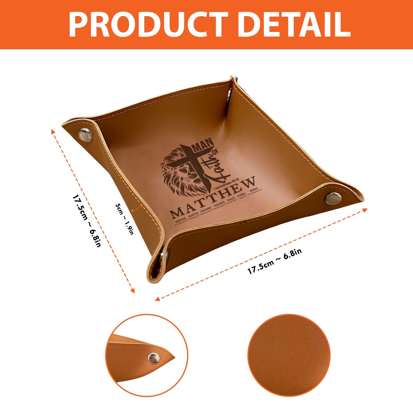 CHRISTIANARTBAG Personalized Leather Tray | Uncover the sacred meaning of your name – Man Of Faith – Custom Engraved Christian Gift by CHRISTIANARTBAG, CAB04120525