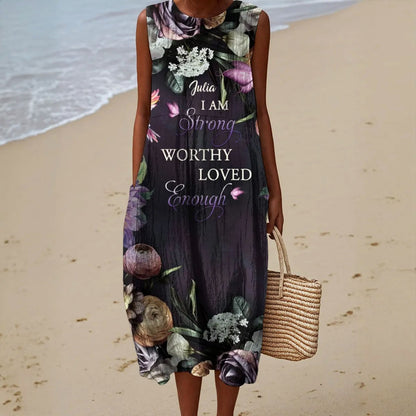 Personalized Christian Sleeveless Maxi Dress for Women – Faith-Inspired Floral A-Line Dress with Bible Verse Print