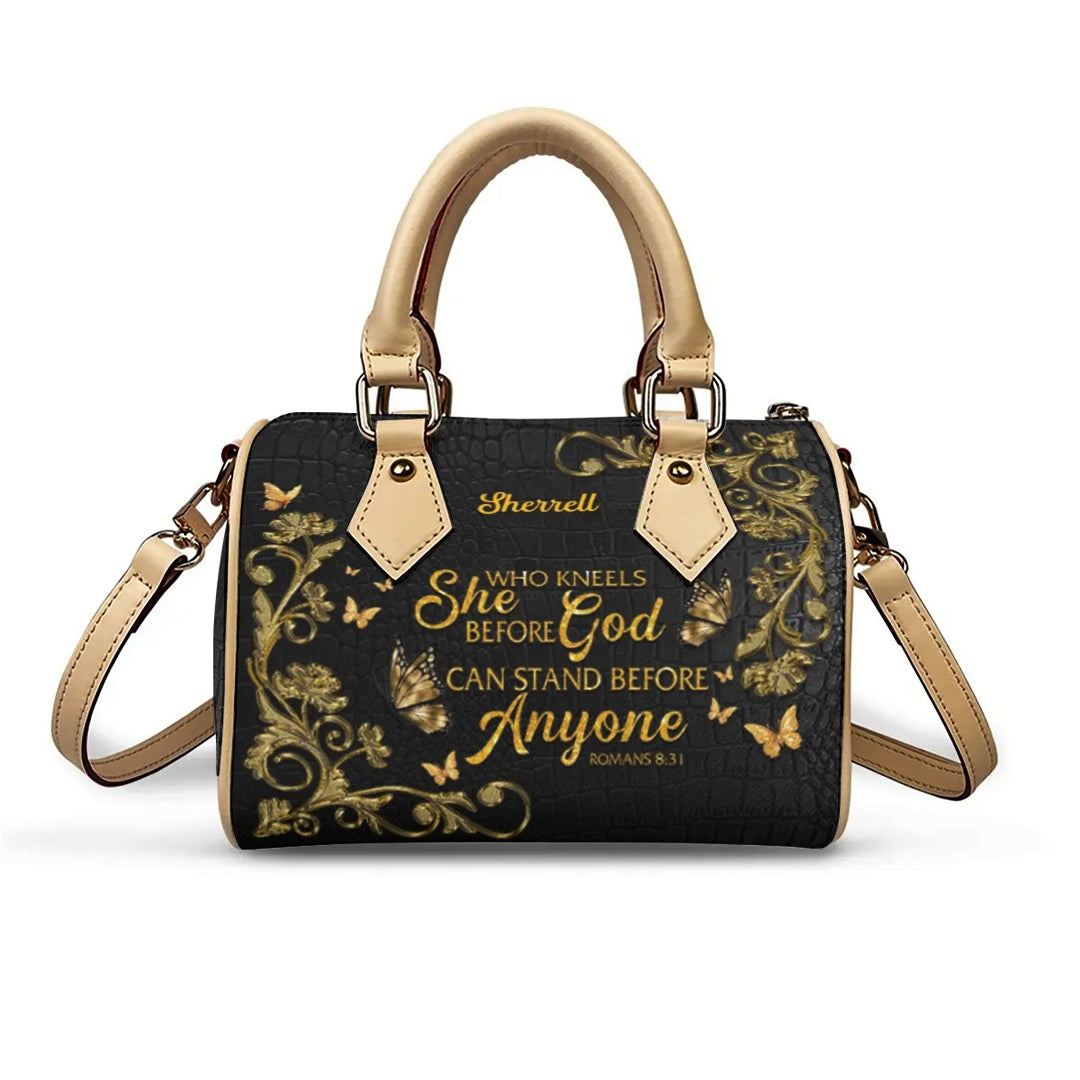Personalized Classic Barrel-Shaped Leather Handbag - Personalized Christian Purse with Name & Scripture - CABLTB01020725