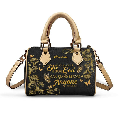 Personalized Classic Barrel-Shaped Leather Handbag - Personalized Christian Purse with Name & Scripture - CABLTB01020725