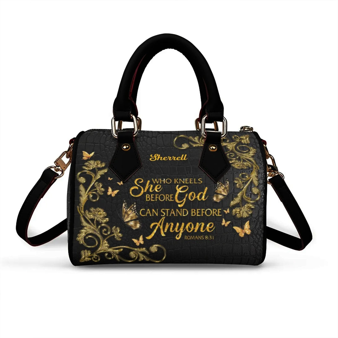 Personalized Classic Barrel-Shaped Leather Handbag - Personalized Christian Purse with Name & Scripture - CABLTB01020725