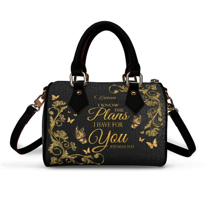 Personalized Classic Barrel-Shaped Leather Handbag - Personalized Christian Purse with Name & Scripture - CABLTB01020725