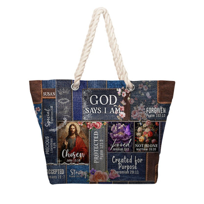 Personalized Beach Bag – Christian Scripture Tote with Custom Name