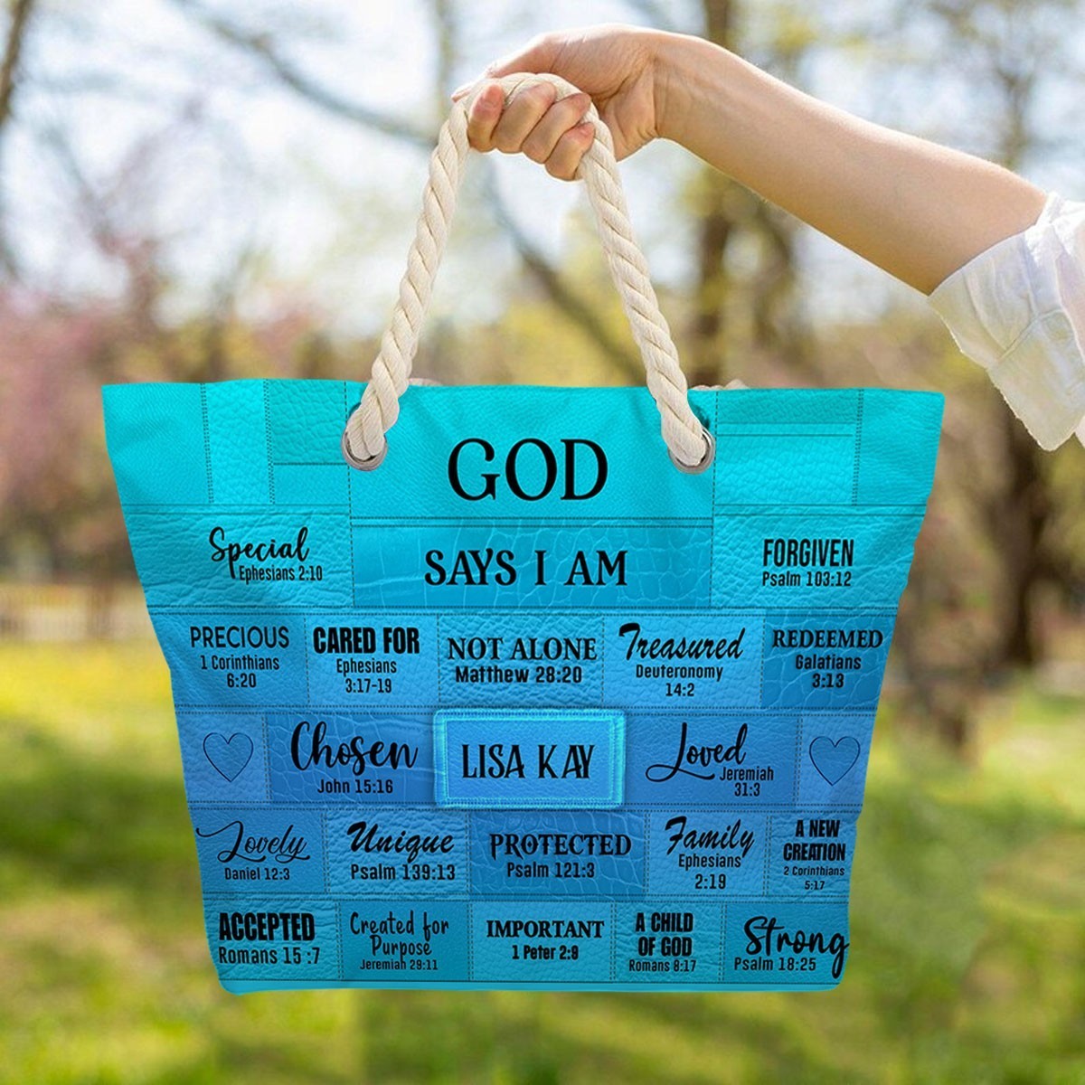 Personalized Beach Bag – Christian Scripture Tote with Custom Name