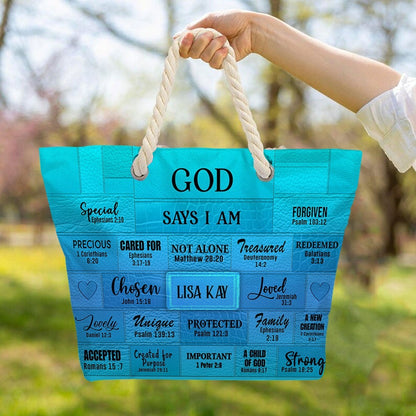 Personalized Beach Bag – Christian Scripture Tote with Custom Name