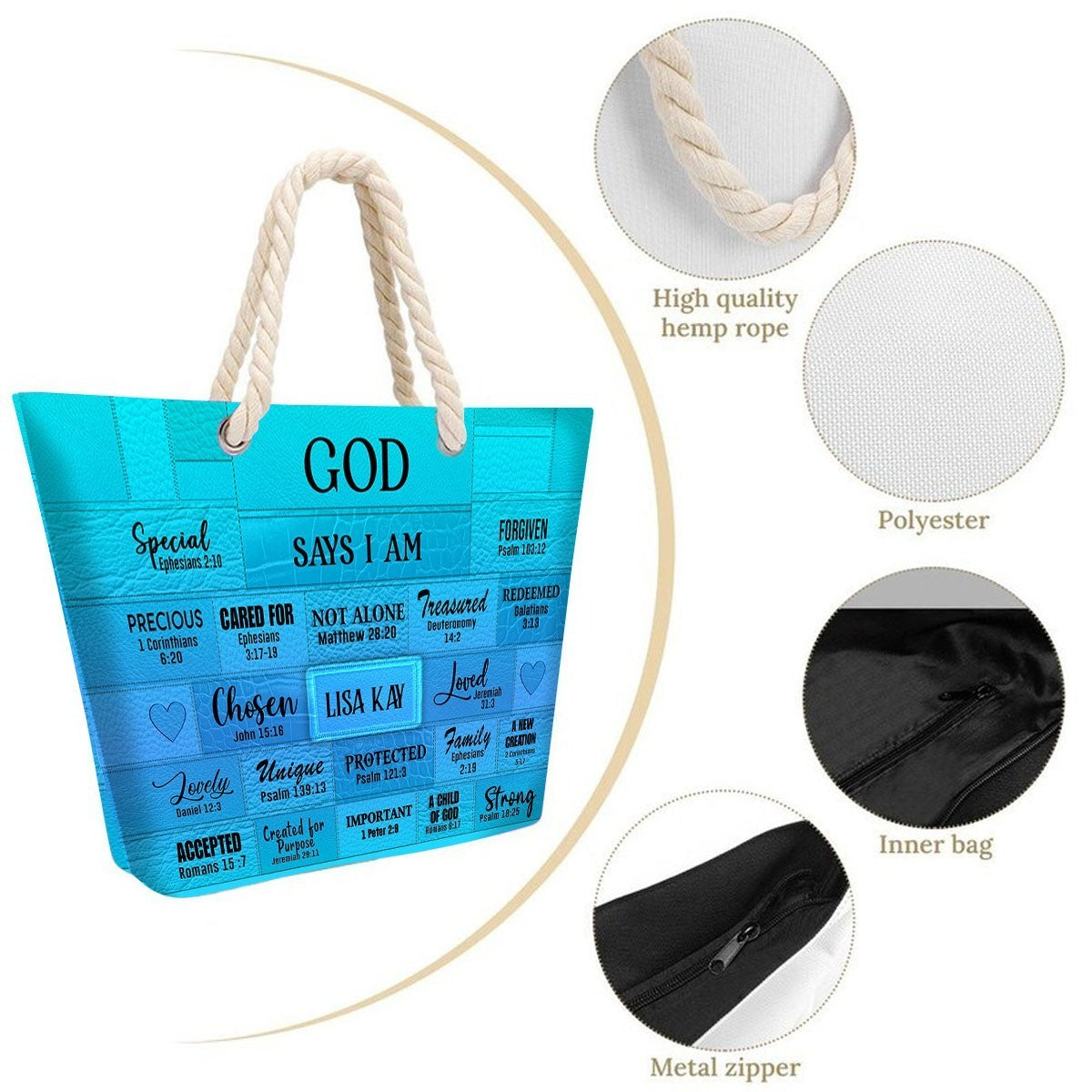 Personalized Beach Bag – Christian Scripture Tote with Custom Name