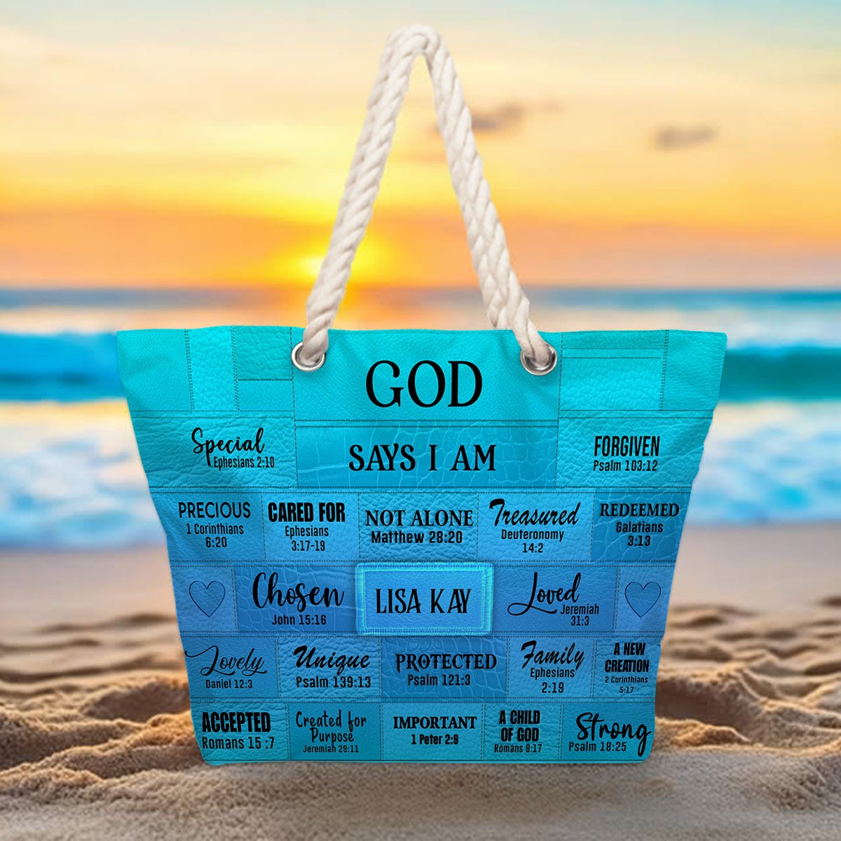 Personalized Beach Bag – Christian Scripture Tote with Custom Name