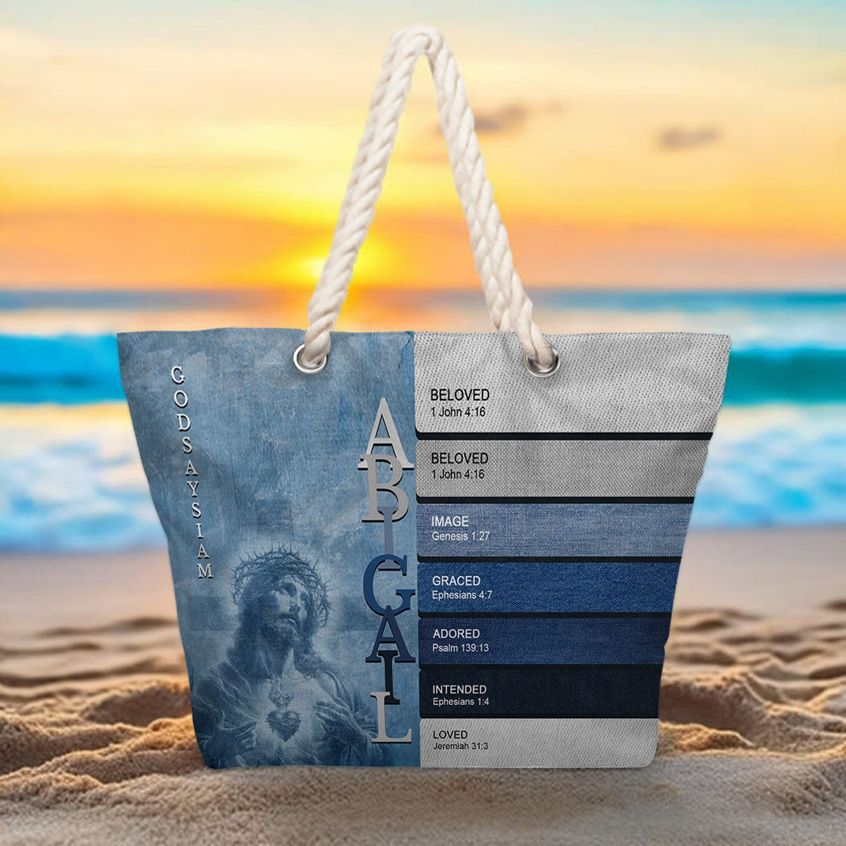 Personalized Beach Bag – Custom Christian Scripture Tote with Name for Summer & Travel