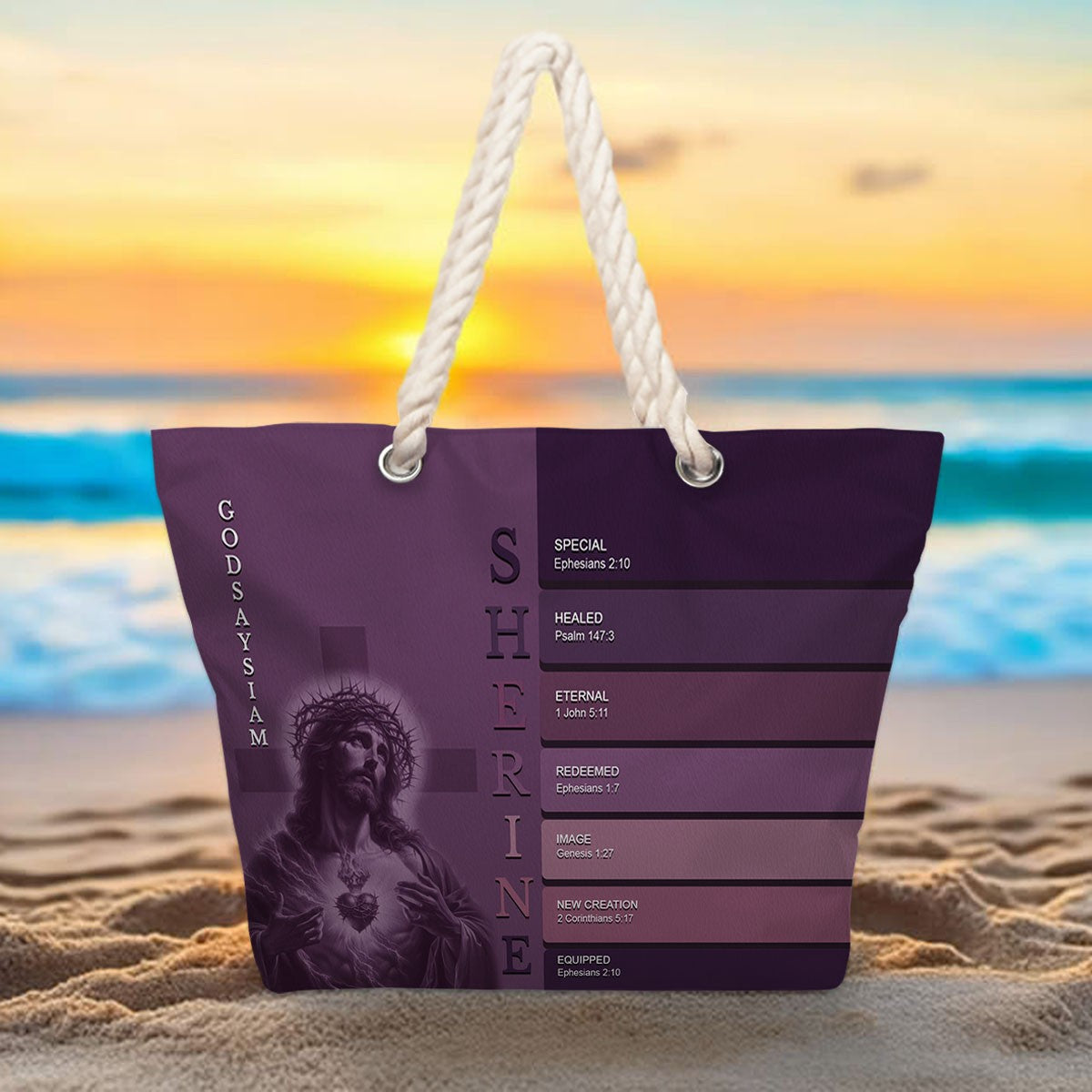 Personalized Beach Bag – Custom Christian Scripture Tote with Name for Summer & Travel