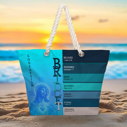 Personalized Beach Bag – Custom Christian Scripture Tote with Name for Summer & Travel