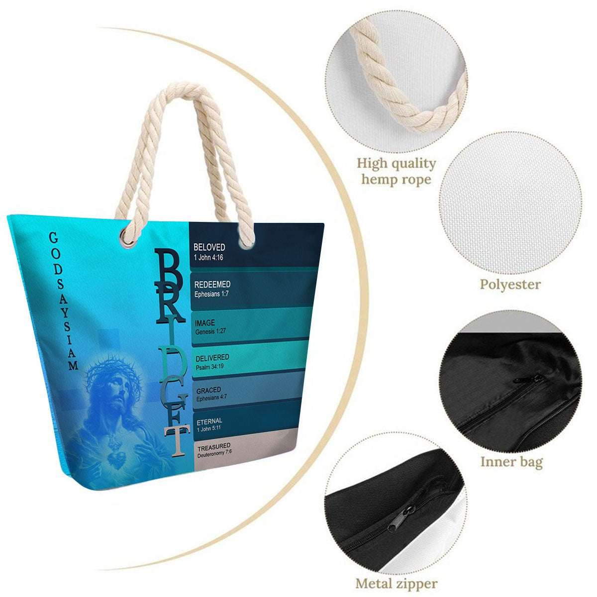 Personalized Beach Bag – Custom Christian Scripture Tote with Name for Summer & Travel