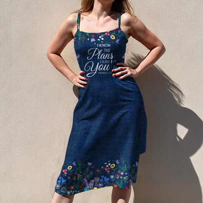 Christian Faith Dress for Women – Bible Verses Denim Print Maxi Dress with Bible Verses | Inspirational Religious Summer Dress